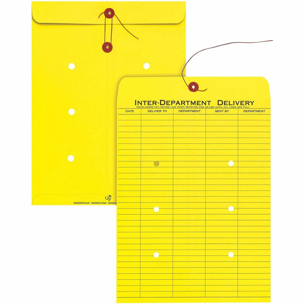Quality Park 10 x 13 Inter-Departmental Envelopes - Inter-department - 10" Width x 13" Length - 28 lb - String/Button - Yellow - 100 / Box. Picture 1