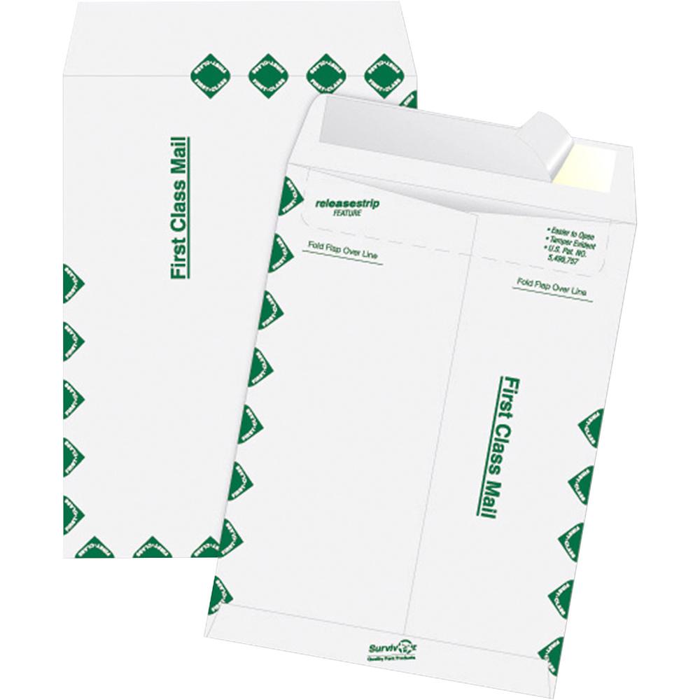 Survivor&reg; 12 x 15-1/2 DuPont Tyvek First Class Border Catalog Mailer - First Class Mail - #15 1/2 - 12" Width x 15 1/2" Length - 14 lb - Peel & Seal - Tyvek - 100 / Box - White. Picture 1