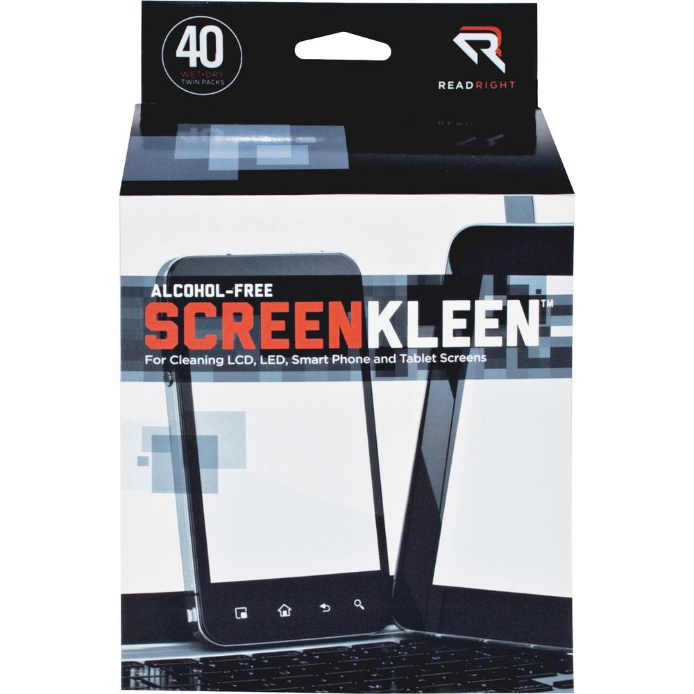 Read Right Alcohol-free LCD ScreenKleen Wipes - For PDA, Notebook, Display Screen - Alcohol-free - 80 / Box. Picture 1