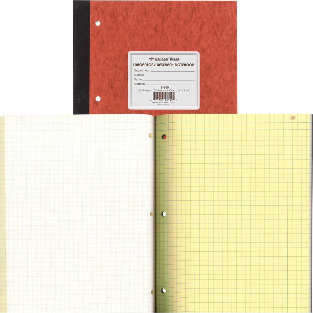 Rediform Laboratory Research Notebook - 200 Sheets - Sewn - 9 1/4" x 11" Sheet Size - Brown Paper - Brown Pressboard Cover - Micro Perforated, Numbered, Perforated, Punched - 1 Each. Picture 1