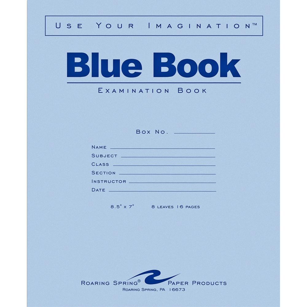 Roaring Spring Blue Book 8-sheet Exam Booklet - 8 Sheets - 16 Pages - Stapled/Glued - Red Margin - 15 lb Basis Weight - 7" x 8 1/2" - White Paper - Blue Cover - Flexible Cover - 50 / Pack. Picture 1