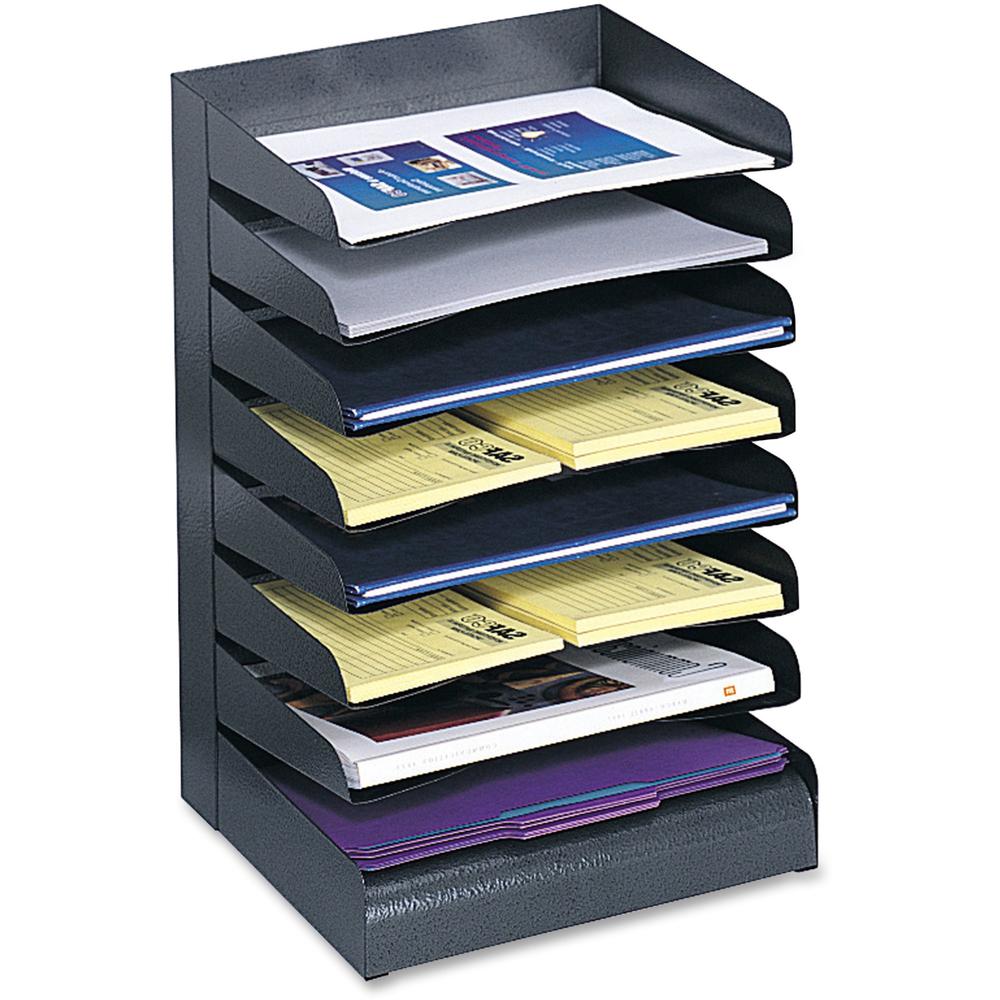 Safco Slanted Shelves Steel Desk Tray Sorter - 8 Tier(s)Desktop - Durable - Powder Coated - Black - Steel - 1 Each. Picture 1