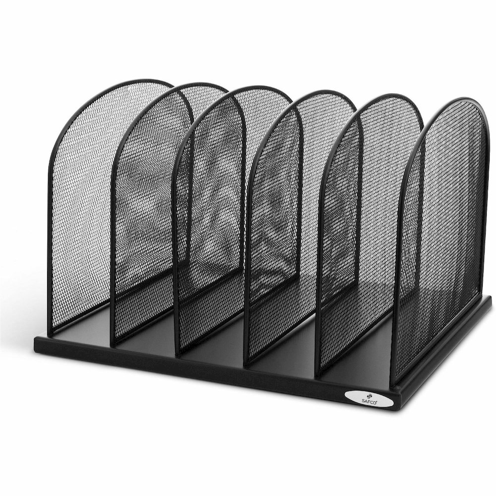 Safco Mesh Desk Organizers - 5 Compartment(s) - Compartment Size : 2" - 8.25" Height x 12.50" Width x 11.25" Depth - Desktop - Powder Coated - Black - Steel - 1 Each. Picture 1