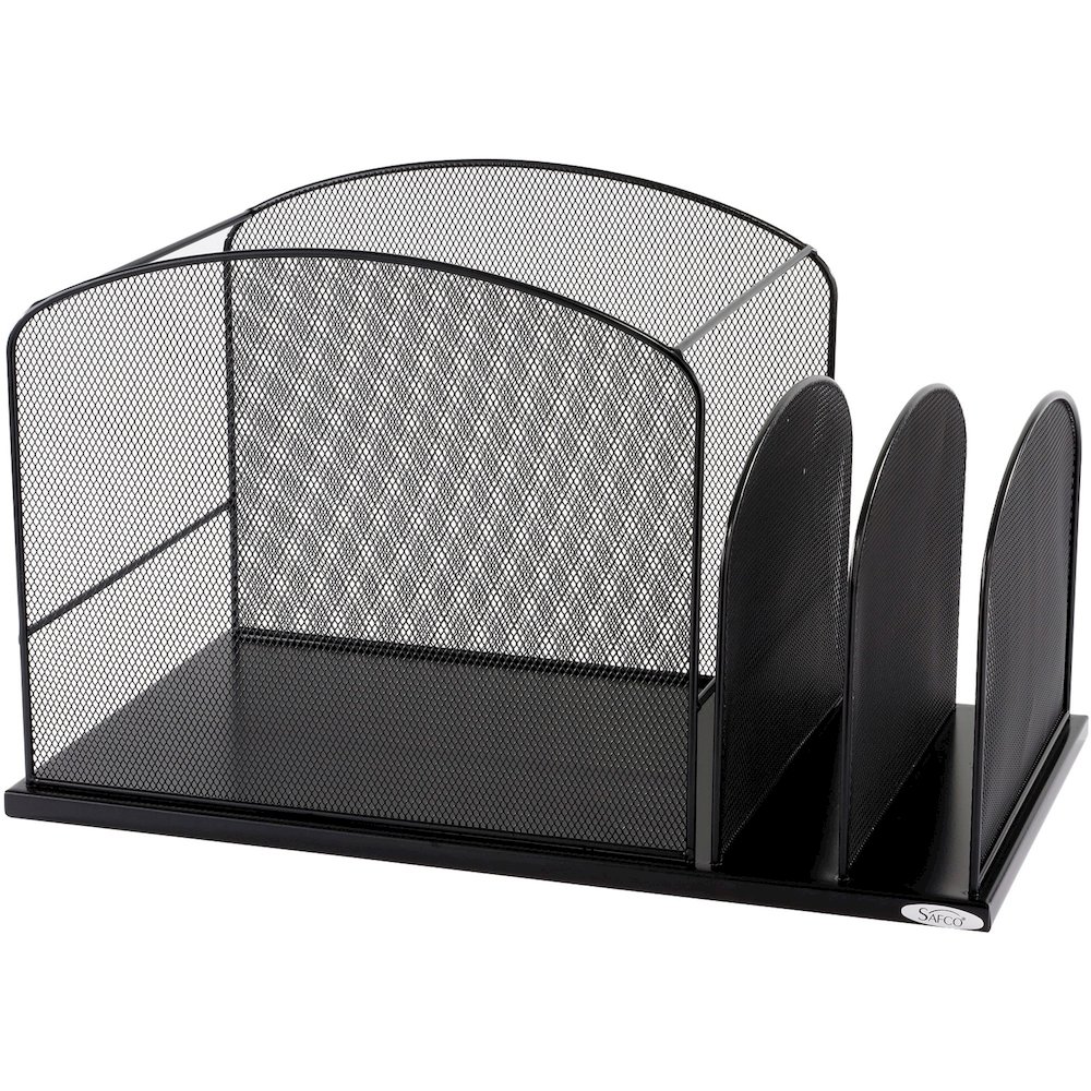 Safco Onyx 2 Upright Sections Hanging File - 11.25" Height x 19.37" Width x 11.37" Depth - Desktop - Black - Steel - 1 Each. Picture 1