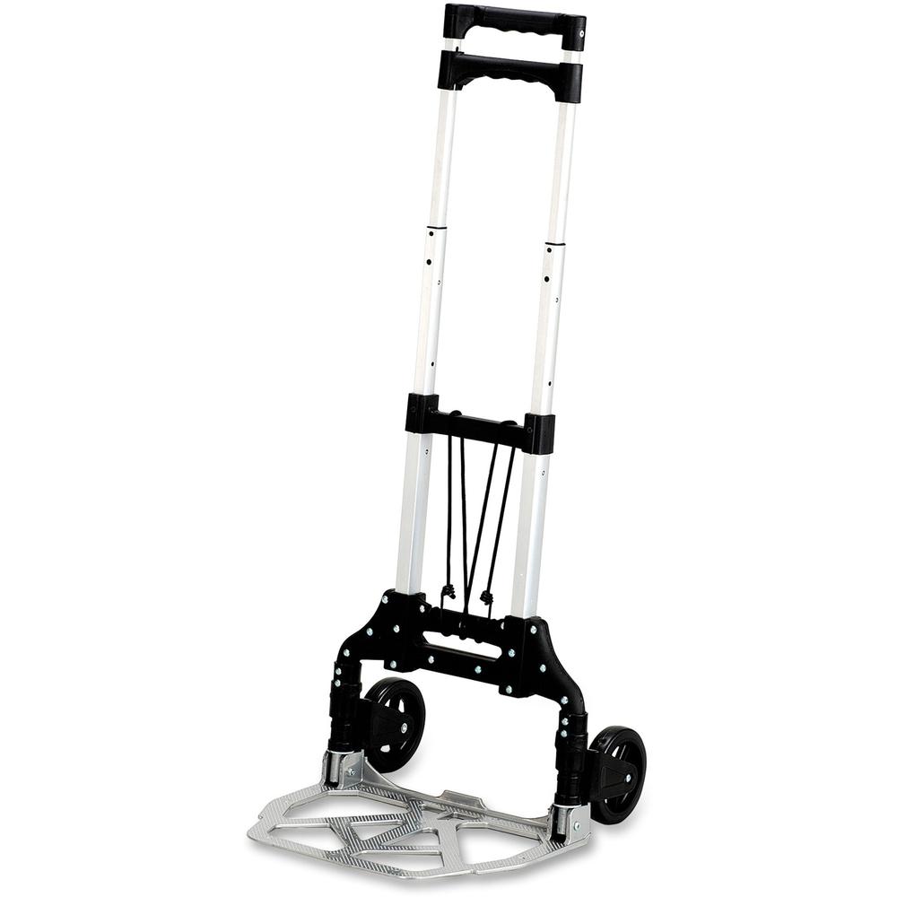 Safco Stow-Away Hand Truck - Telescopic Handle - 110 lb Load Capacity - 4 Casters - 5" Caster Size - Aluminum - 16.25" Width x 25" Depth x 39.50" Height - Aluminum Frame - Silver, Black - 1 Each. Picture 1