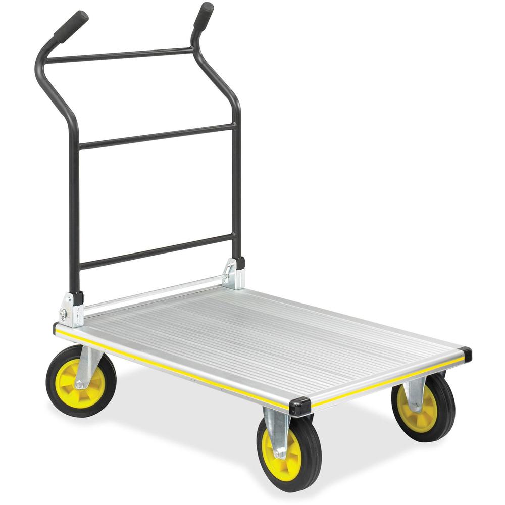 Safco Stow-Away Platform Hand Truck - Tubular Handle - 1000 lb Load Capacity - 4 Casters - 7" Caster Size - Aluminum - 24" Width x 39" Depth x 40" Height - Aluminum Frame - Silver - 1 Each. Picture 1