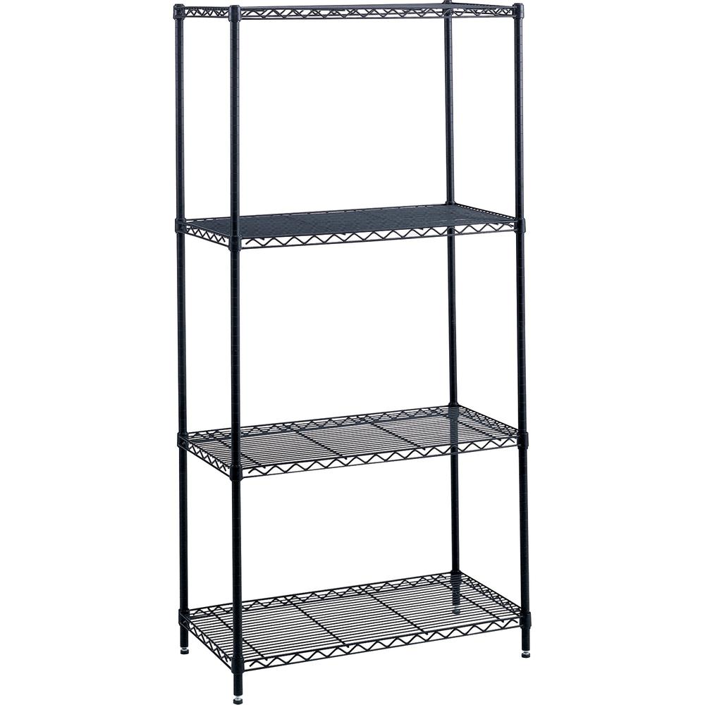 Safco Industrial Wire Shelving - 48" Width x 18" Depth x 72" Height - 4 x Shelf(ves) - 1250 lb Load Capacity - Leveling Glide, Dust Proof, Adjustable Leveler, Adjustable Feet - Black - Powder Coated -. Picture 1