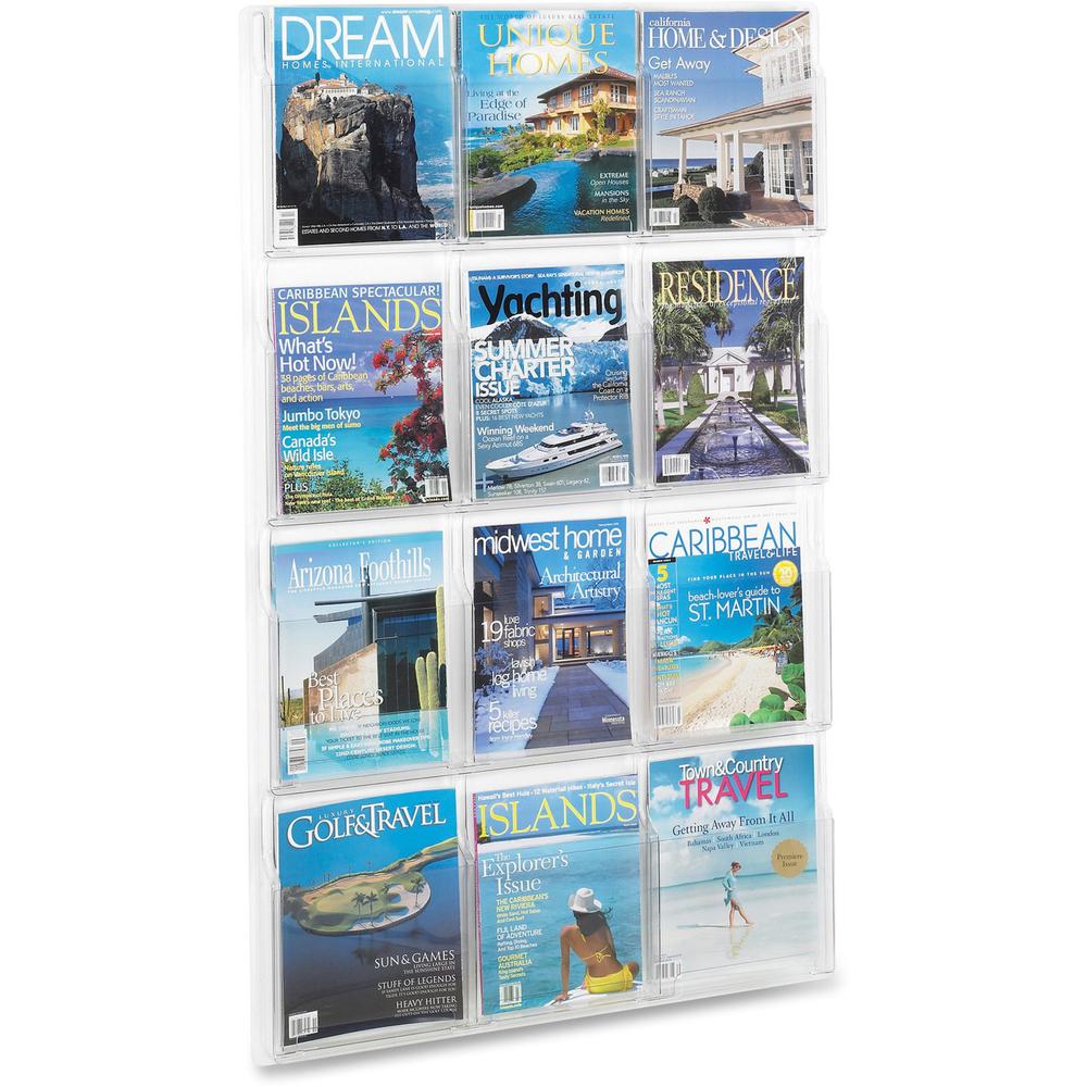 Safco 12 Pocket Magazine Display - 12 Pocket(s) - 49" Height x 30" Width x 2" Depth - Break Resistant - Clear - Plastic - 1 Each. Picture 1