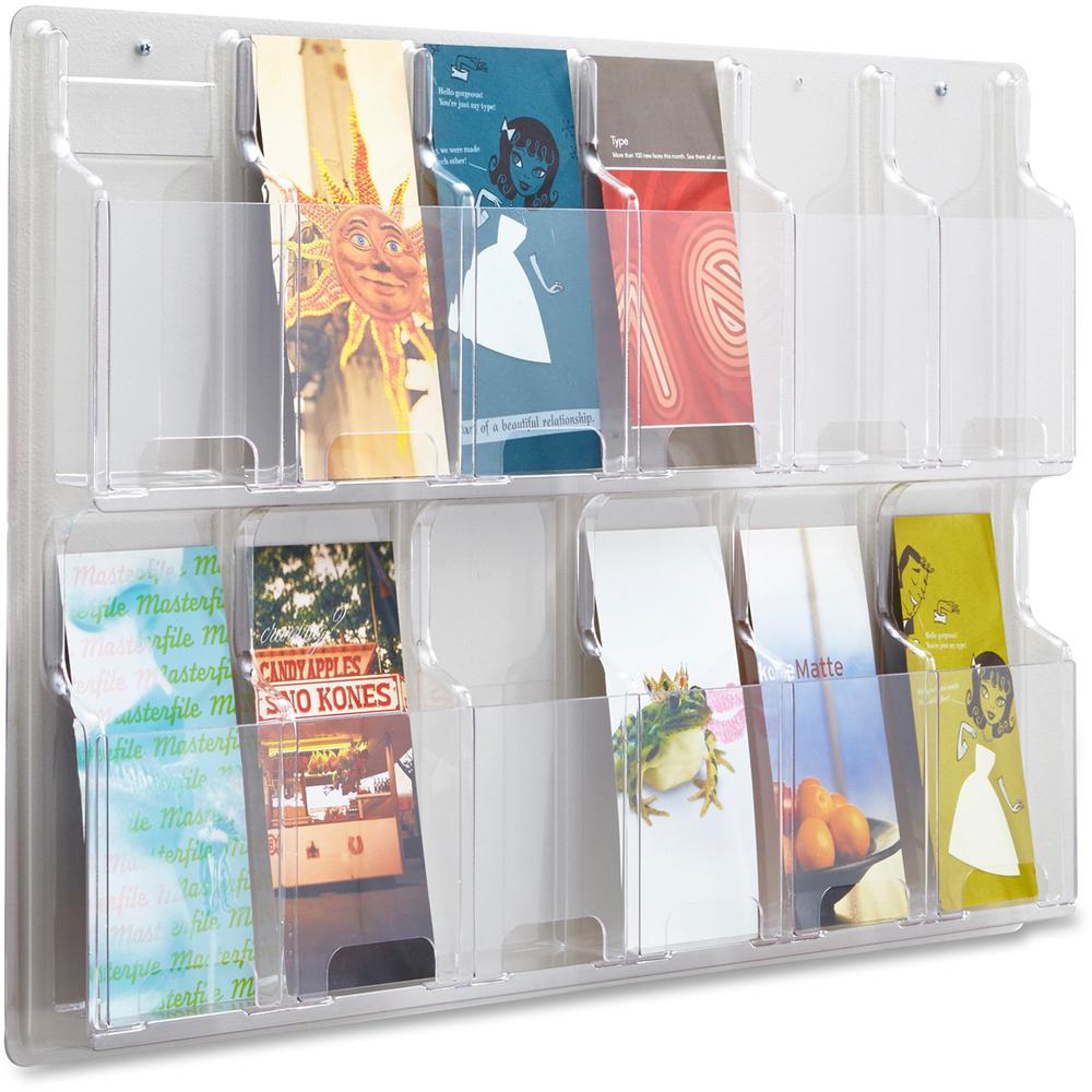 Safco 12 Pamphlet Pocket Display Rack - 12 Pocket(s) - 20.37" Height x 30" Width x 2" Depth - Break Resistant - Clear - Plastic - 1 Each. Picture 1