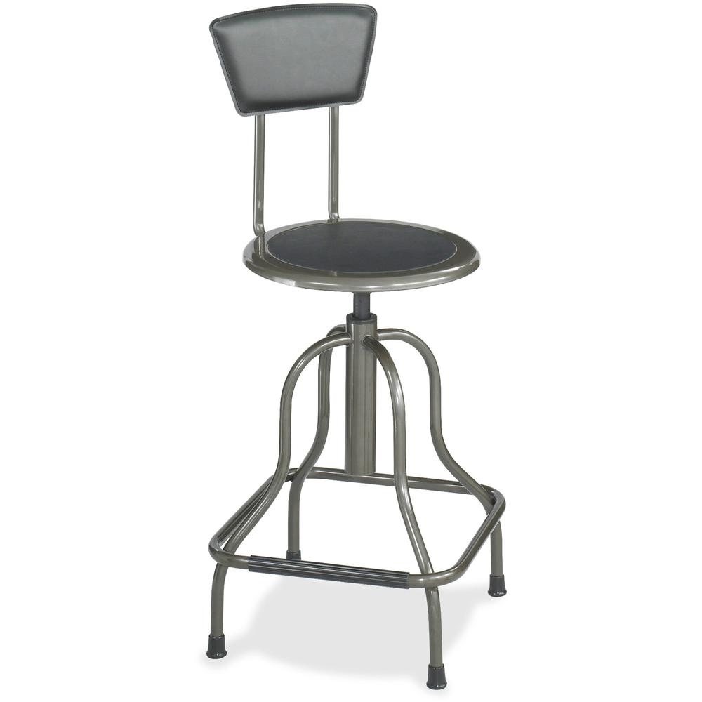 Safco Diesel High Base Stool With Back - Black Seat Color - Leather Seat Material - Leather Back Material - Pewter Frame Color - Steel Frame Material - Pewter - Leather - 1 Each. Picture 1