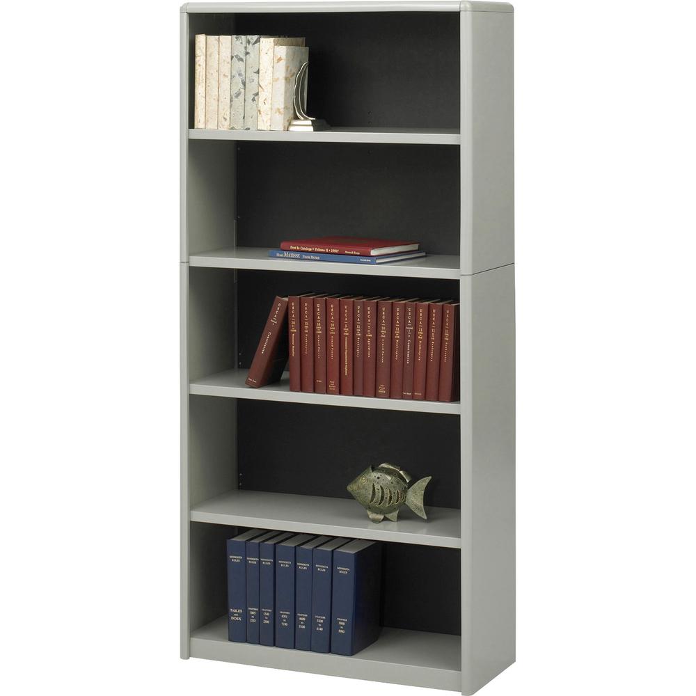 Safco Value Mate Bookcase - 31.8" Width x 13.5" Depth x 67" Height - 5 x Shelf(ves) - Gray - Steel, Fiberboard, Plastic - Assembly Required. Picture 1