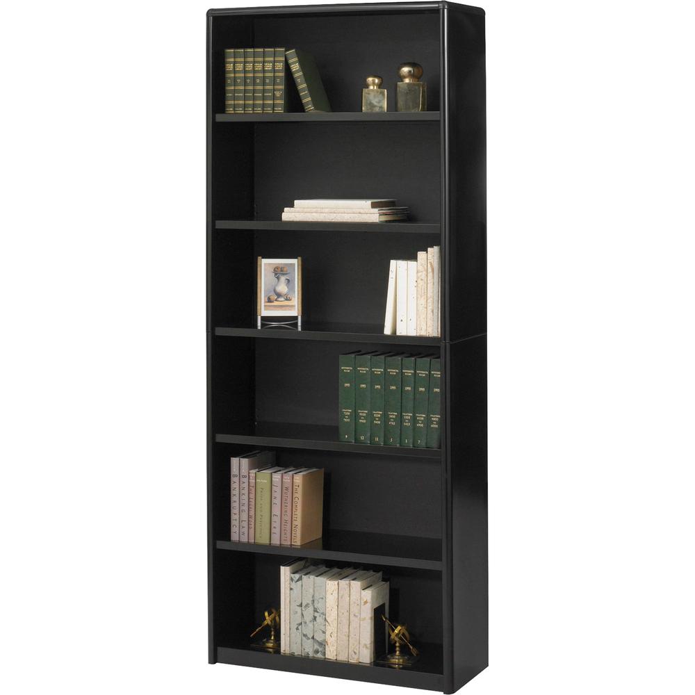 Safco Value Mate Bookcase - 31.8" Width x 13.5" Depth x 80" Height - 6 x Shelf(ves) - Black - Steel, Fiberboard, Plastic - Assembly Required. Picture 1