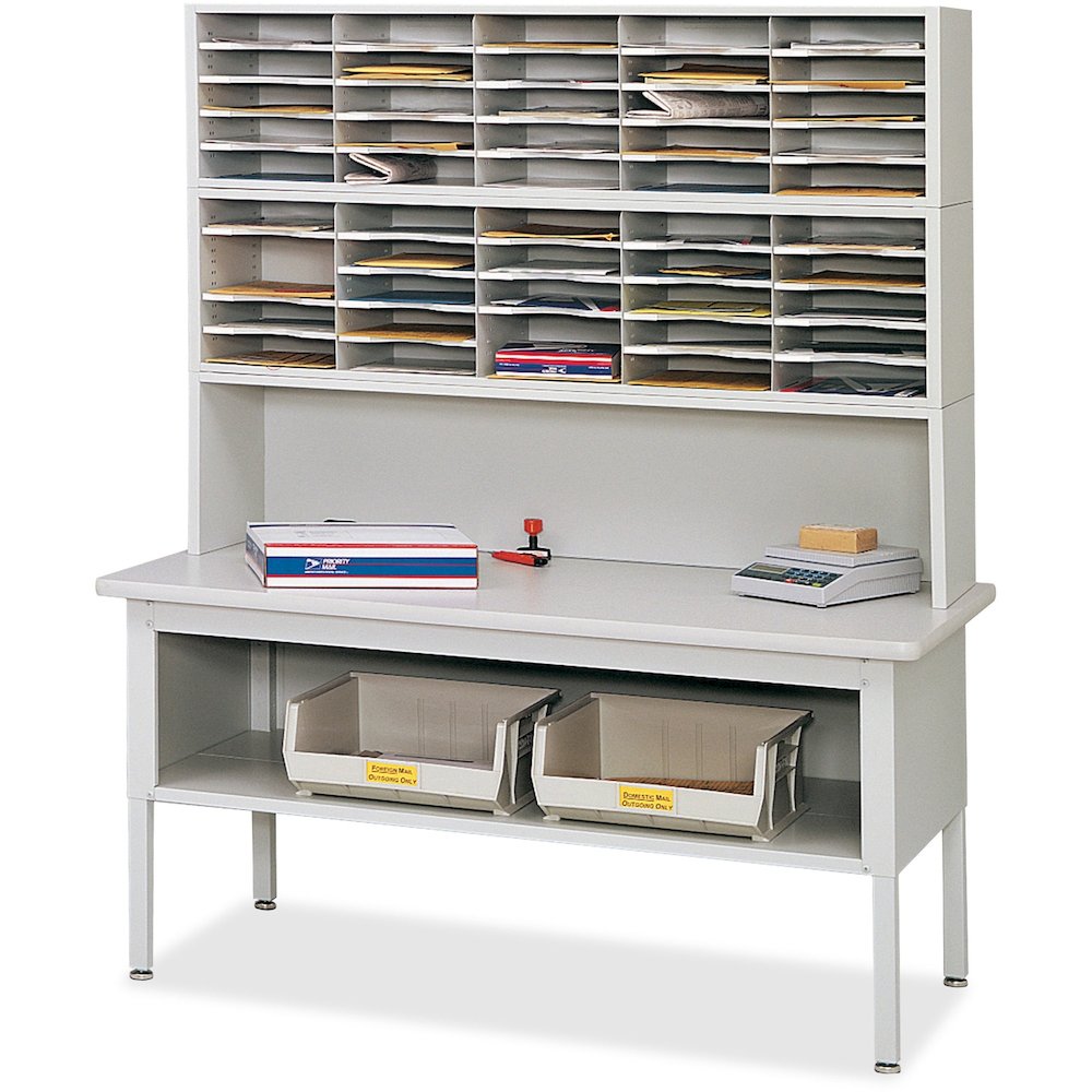 Safco E-Z Sort Sorting Table Base - Rectangle Top - Adjustable Height - 28" to 36" Adjustment - 30" Table Top Length x 60" Table Top Width - Assembly Required - Enamel, Gray - Steel - 1 Each. Picture 1