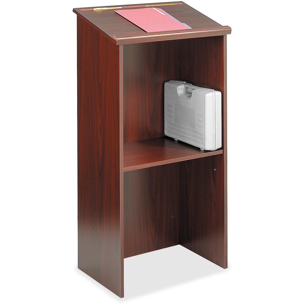Safco Stand Up Lectern - Rectangle Top - 15.75" Table Top Length x 23" Table Top Width - 46" HeightAssembly Required - Laminated, Mahogany - Wood - 1 Each. Picture 1