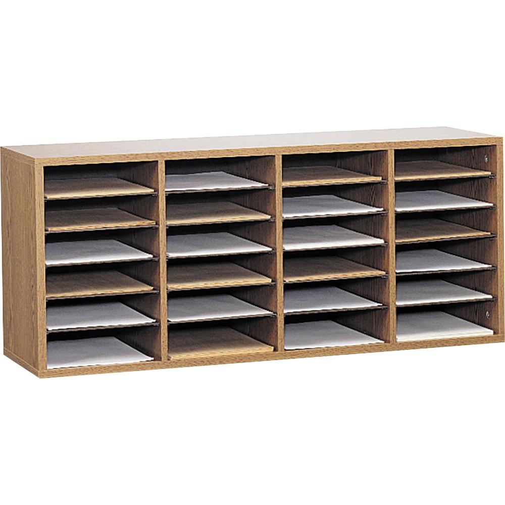 Safco Adjustable Shelves Literature Organizers - 24 Compartment(s) - Compartment Size : 2.50" x 9" x 11.50" - 16.37" Height x 39.38" Width x 11.75" Depth - Medium Oak - Wood - 1 Each. Picture 1