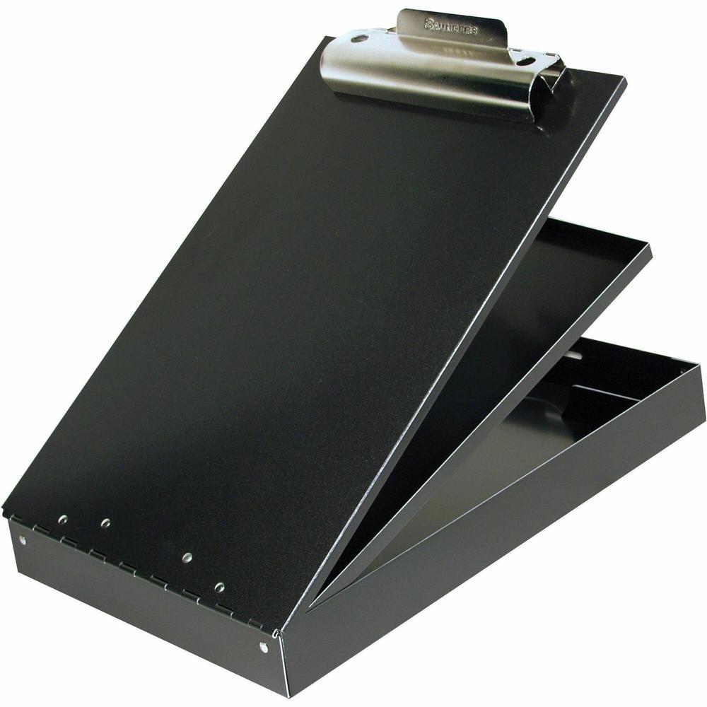 Saunders Aluminum Bottom Opening Form Holder - 1" Clip Capacity - Storage for Stationary - Bottom Opening - 8 1/2" x 12" - Aluminum - Black - 1 Each. Picture 1