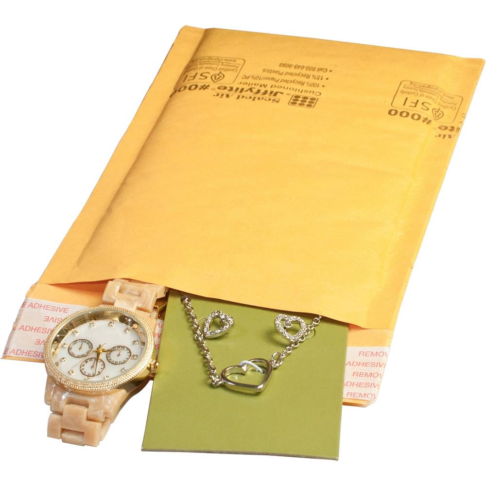 Sealed Air JiffyLite Cellular Cushioned Mailers - Bubble - #000 - 4" Width x 8" Length - Peel & Seal - Kraft - 25 / Carton - Kraft. Picture 1