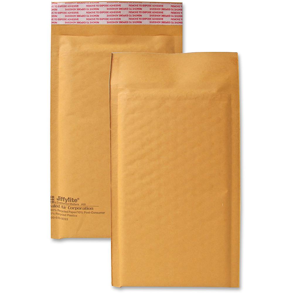 Sealed Air JiffyLite Cellular Cushioned Mailers - Bubble - #00 - 5" Width x 10" Length - Peel & Seal - Kraft - 25 / Carton - Kraft. Picture 1