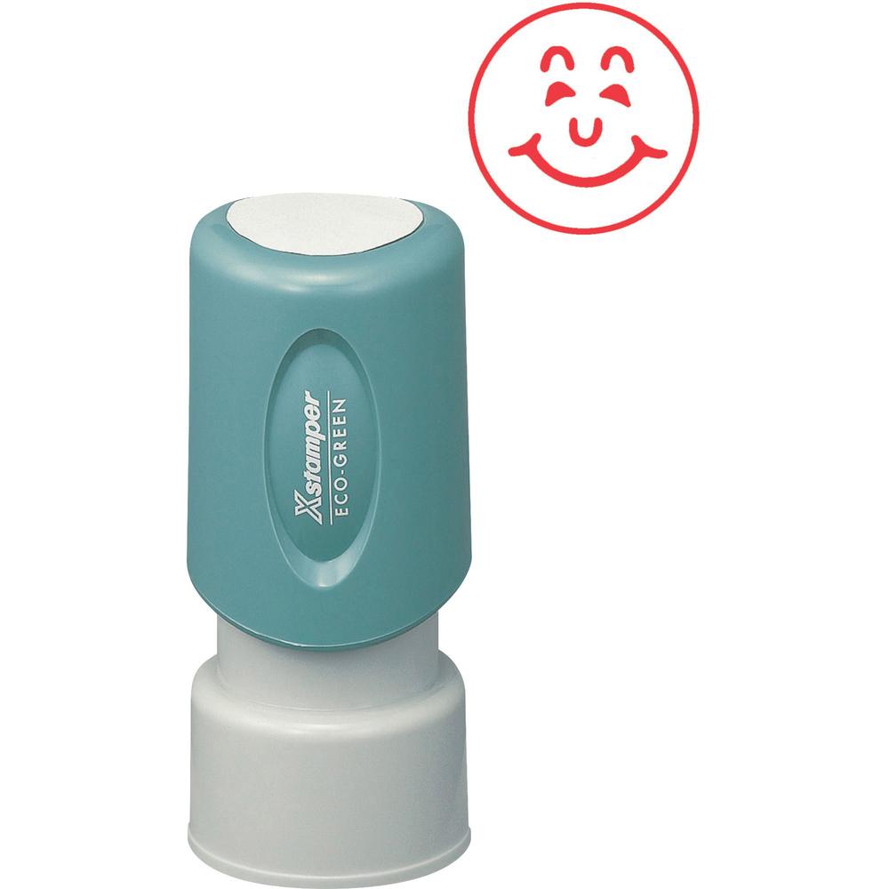 Xstamper HAPPY FACE Stamp - Design Stamp - 0.63" Impression Diameter - Red - Recycled - 1 Each. Picture 1