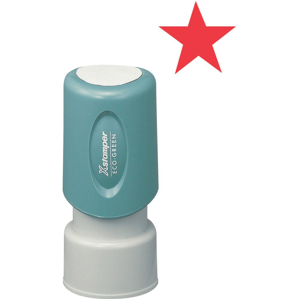 Xstamper Pre-Inked Star Shape Stamp - Design Stamp - "STAR" - 0.63" Impression Diameter - Red - Recycled - 1 Each. Picture 1