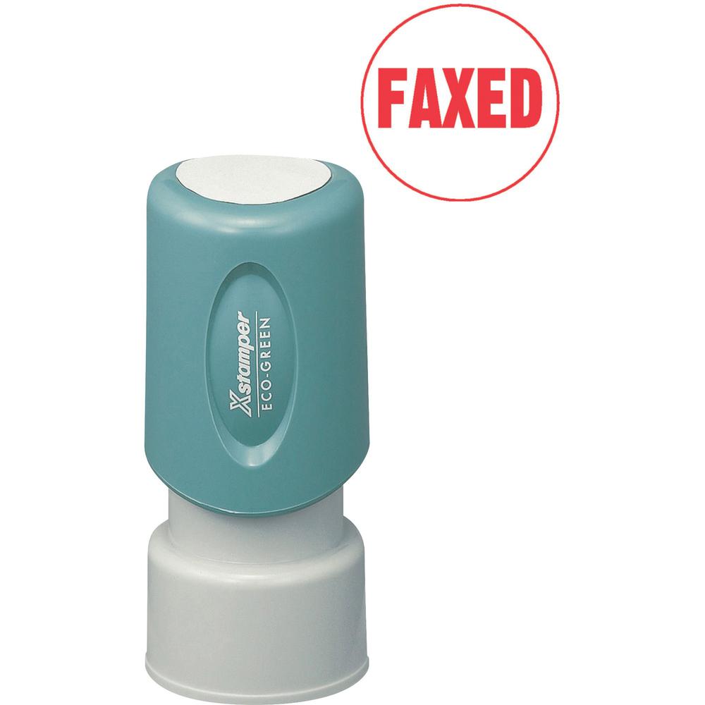 Xstamper Pre-Inked FAXED Stamp - Message Stamp - "FAXED" - 0.63" Impression Diameter - Red - Recycled - 1 Each. Picture 1