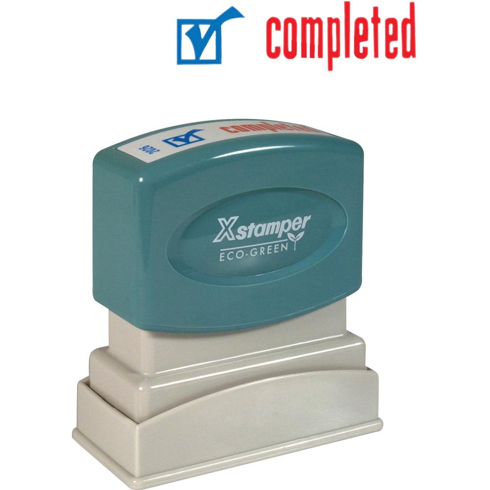 Xstamper Red/Blue COMPLETED Title Stamp - Message Stamp - "COMPLETED" - 0.50" Impression Width - 100000 Impression(s) - Red, Blue - Polymer Polymer - Recycled - 1 Each. Picture 1