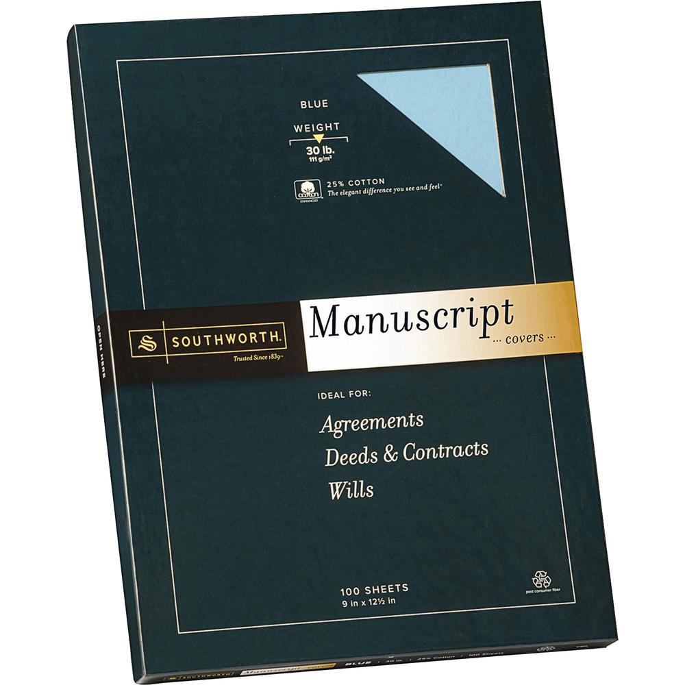 Southworth Manuscript Covers - 12 1/2" x 9" Sheet - Blue - 100 / Box. Picture 1