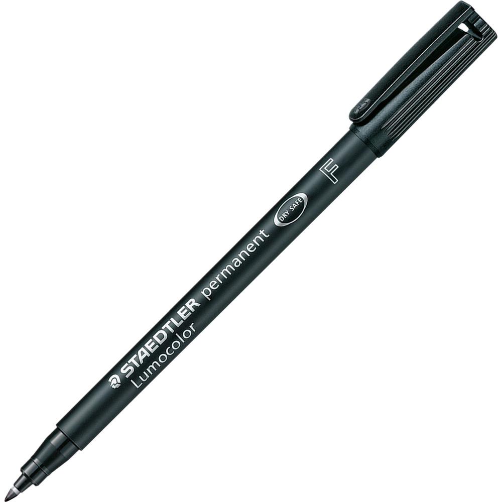 Lumocolor Quick-drying Fine Point Permanent Markers - Fine Marker Point - 0.6 mm Marker Point Size - Black - Black Polypropylene Barrel - 10 / Box. Picture 1