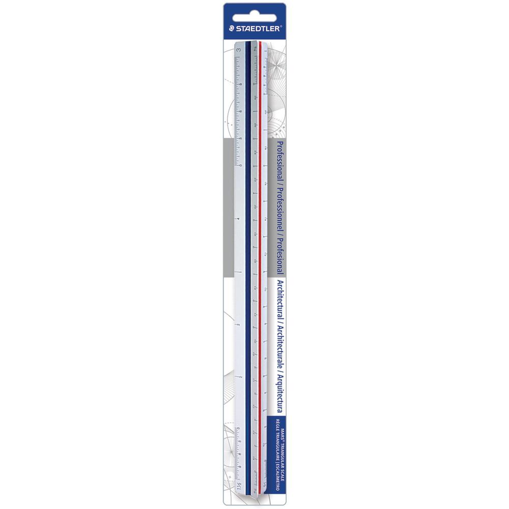 Staedtler 12" Architect Triangular Scale - 12" Length 1" Width - 3/32, 3/16, 1/8, 1/4, 3/8, 1/2, 3/4, 1, 1-1/2, 3, 16 Graduations - Imperial Measuring System - Polystyrene - 1 Each - White. Picture 1