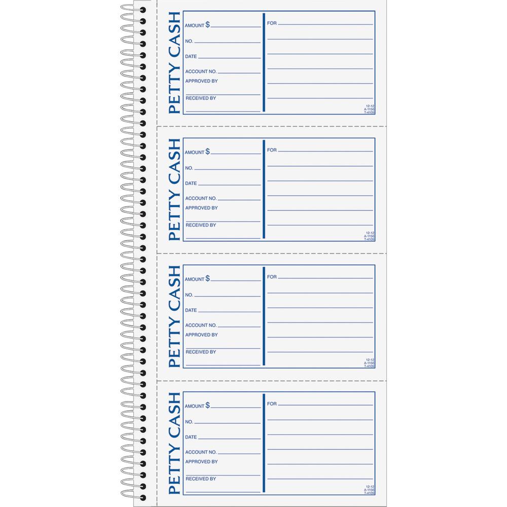 TOPS Duplicate Petty Cash Book - Wire Bound - 2 PartCarbonless Copy - 2.75" x 5" Form Size - 5.50" x 11" Sheet Size - White, Yellow - Blue, Red Print Color - 1 Each. Picture 1