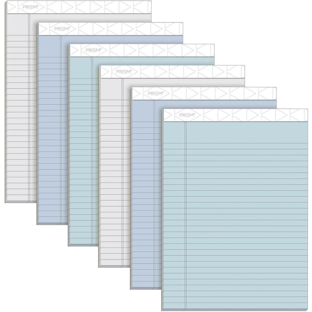 TOPS Prism Plus Colored Paper Pads - 50 Sheets - 0.34" Ruled - 16 lb Basis Weight - 8 1/2" x 11 3/4" Sheet Size - Assorted Paper - Perforated, Hard Cover, Rigid, Easy Tear - No - 6 / Pack. Picture 1