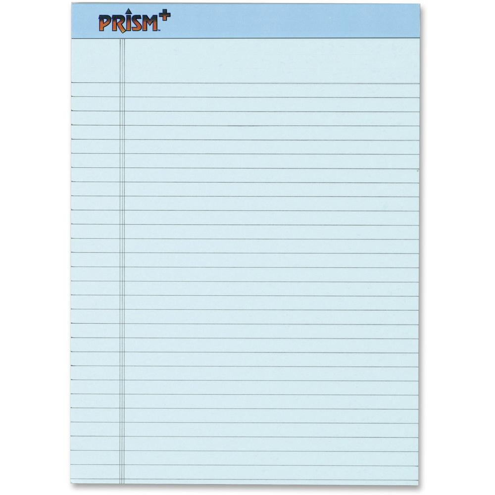 TOPS Prism Plus Colored Paper Pads - 50 Sheets - 0.34" Ruled - 16 lb Basis Weight - 8 1/2" x 11 3/4" - Blue Paper - Perforated, Rigid, Easy Tear - 12 / Pack. Picture 1