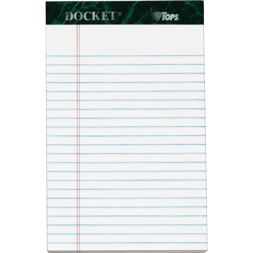TOPS Docket Letr - Trim White Legal Pads - Jr.Legal - 50 Sheets - Double Stitched - 0.28" Ruled - 16 lb Basis Weight - Jr.Legal - 5" x 8" Sheet Size - White Paper - Marble Green Binding - Perforated, . Picture 1