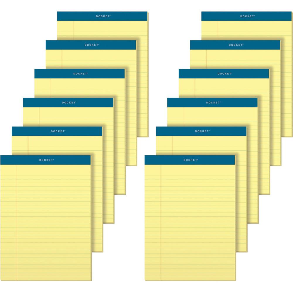TOPS Docket Letr-Trim Legal Rule Canary Legal Pads - 50 Sheets - Double Stitched - 0.34" Ruled - 16 lb Basis Weight - 8 1/2" x 11 3/4" Sheet Size - Canary Paper - Marble Green Binding - Perforated, Ha. Picture 1