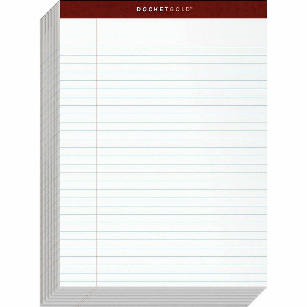 TOPS Docket Gold Legal Ruled White Legal Pads - 50 Sheets - Double Stitched - 0.34" Ruled - 20 lb Basis Weight - 8 1/2" x 11 3/4" Sheet Size - White Paper - Burgundy Binding - Perforated, Hard Cover, . Picture 1