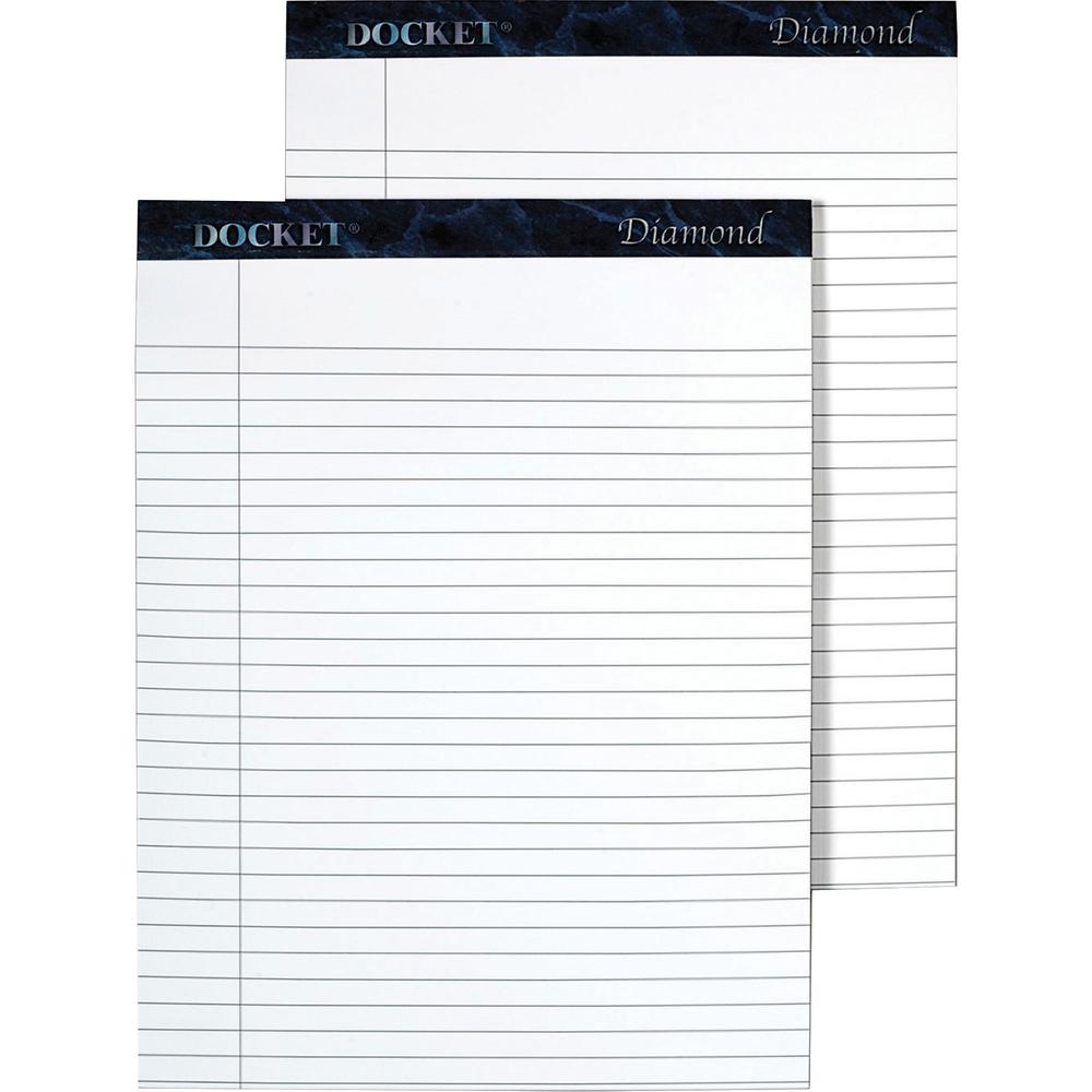 TOPS Docket Diamond Notepads - 50 Sheets - Watermark - Double Stitched - 0.34" Ruled - 24 lb Basis Weight - 8 1/2" x 11 3/4" - White Paper - Blue Binding - Chipboard Cover - Perforated, Hard Cover, St. Picture 1