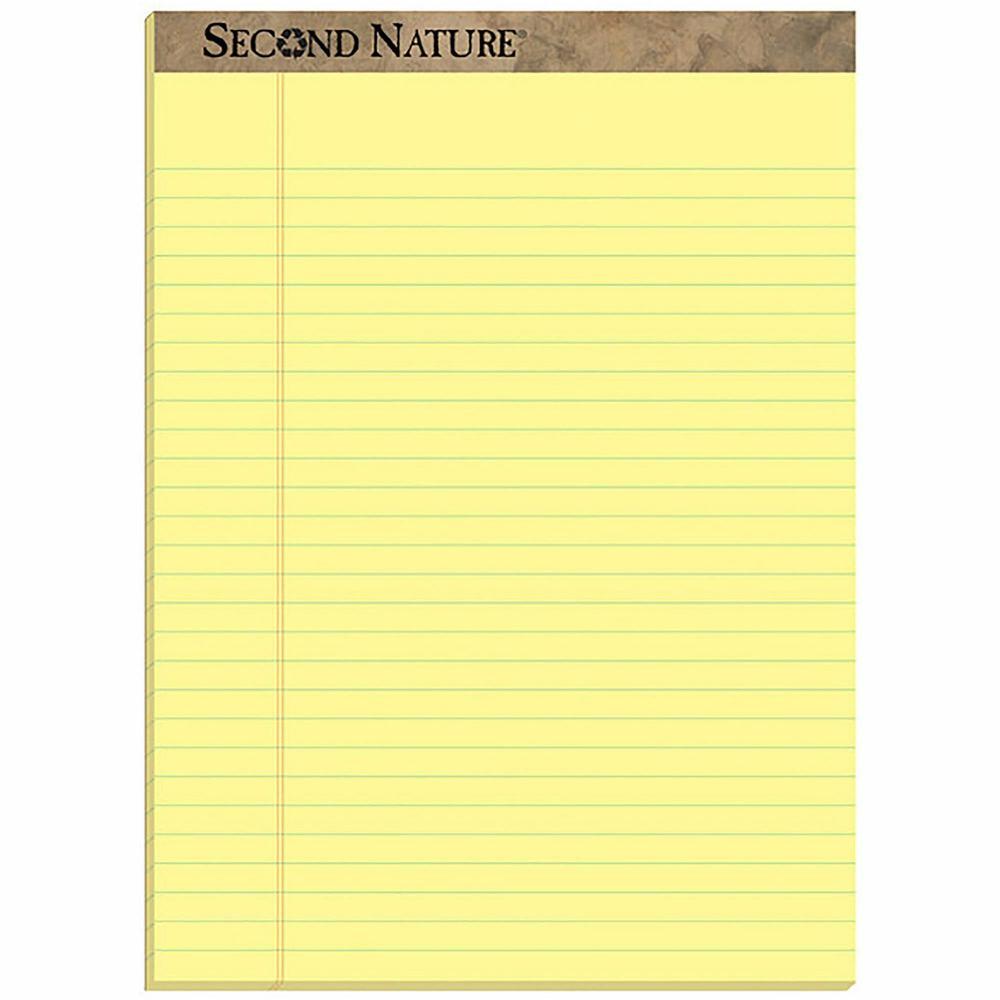 TOPS Second Nature Ruled Canary Writing Pads - 50 Sheets - 0.34" Ruled - Red Margin - 15 lb Basis Weight - 8 1/2" x 11 3/4" Sheet Size - Canary Paper - Perforated, Resist Bleed-through, Easy Tear - Re. Picture 1