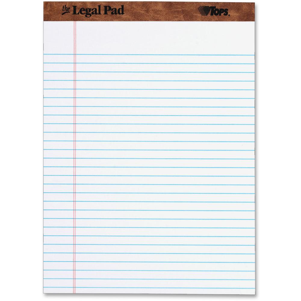 TOPS Letr-trim Perforated Legal Pads - 50 Sheets - Double Stitched - 0.34" Ruled - 16 lb Basis Weight - 8 1/2" x 11 3/4" - White Paper - Perforated, Hard Cover - 1 Dozen. Picture 1