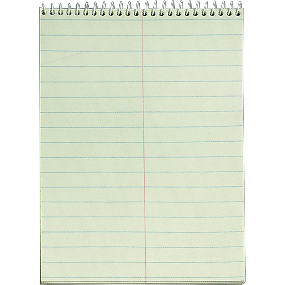 TOPS Green Tint Steno Books - 60 Sheets - Wire Bound - Ruled Margin - 6" x 9" Sheet Size - Green Paper - Hardboard Cover - WireLock - 12 / Pack. Picture 1
