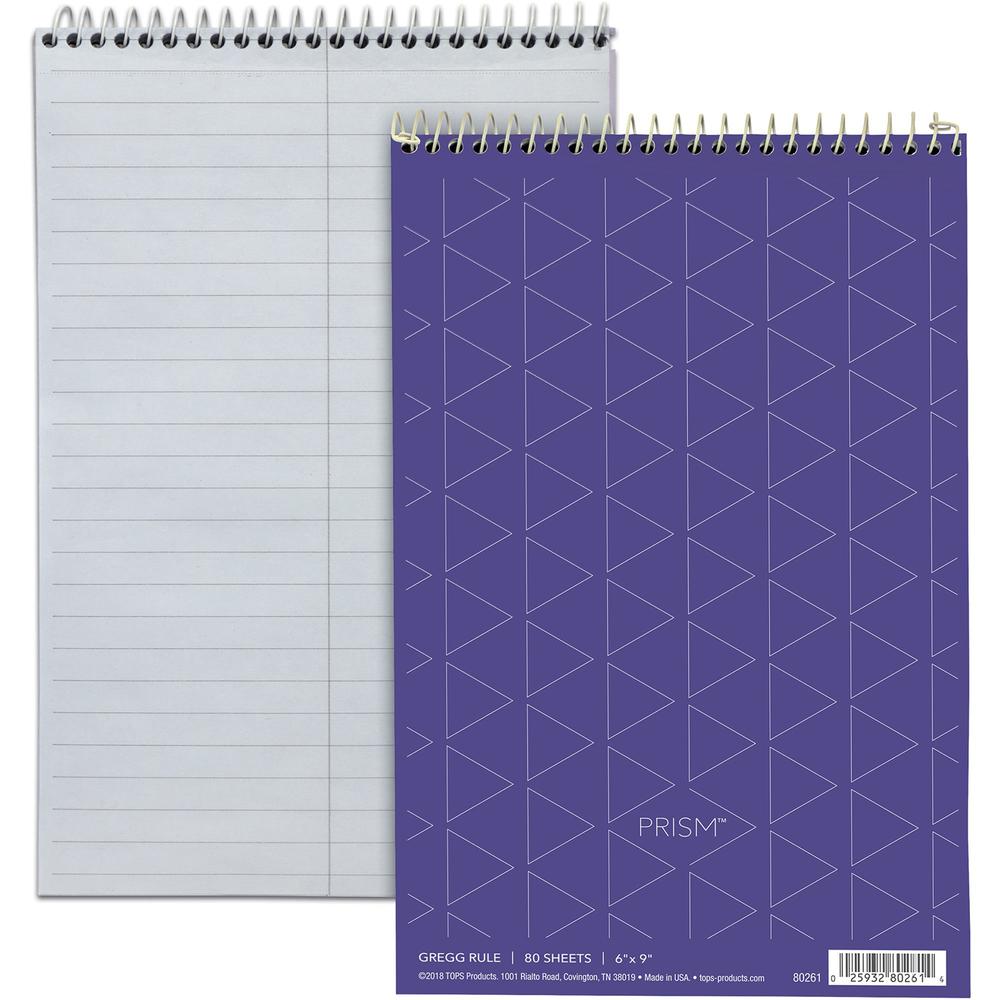 TOPS Prism Steno Books - 80 Sheets - Wire Bound - Gregg Ruled Margin - 6" x 9" - Orchid Paper - Perforated, Stiff-back, WireLock - 4 / Pack. Picture 1
