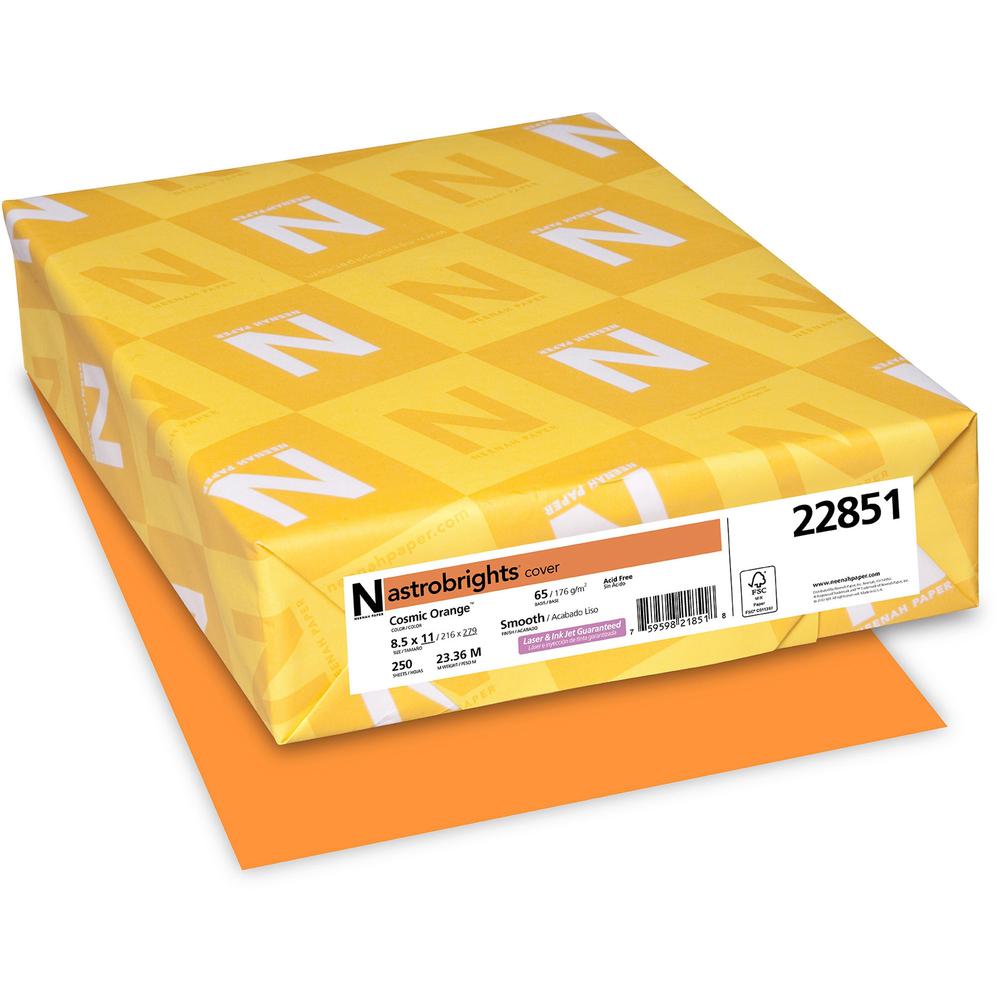 Astrobrights Colored Cardstock - Cosmic Orange - Letter - 8 1/2" x 11" - 65 lb Basis Weight - Smooth - 250 / Pack - Acid-free, Lignin-free, Durable, Heavyweight - Cosmic Orange. Picture 1