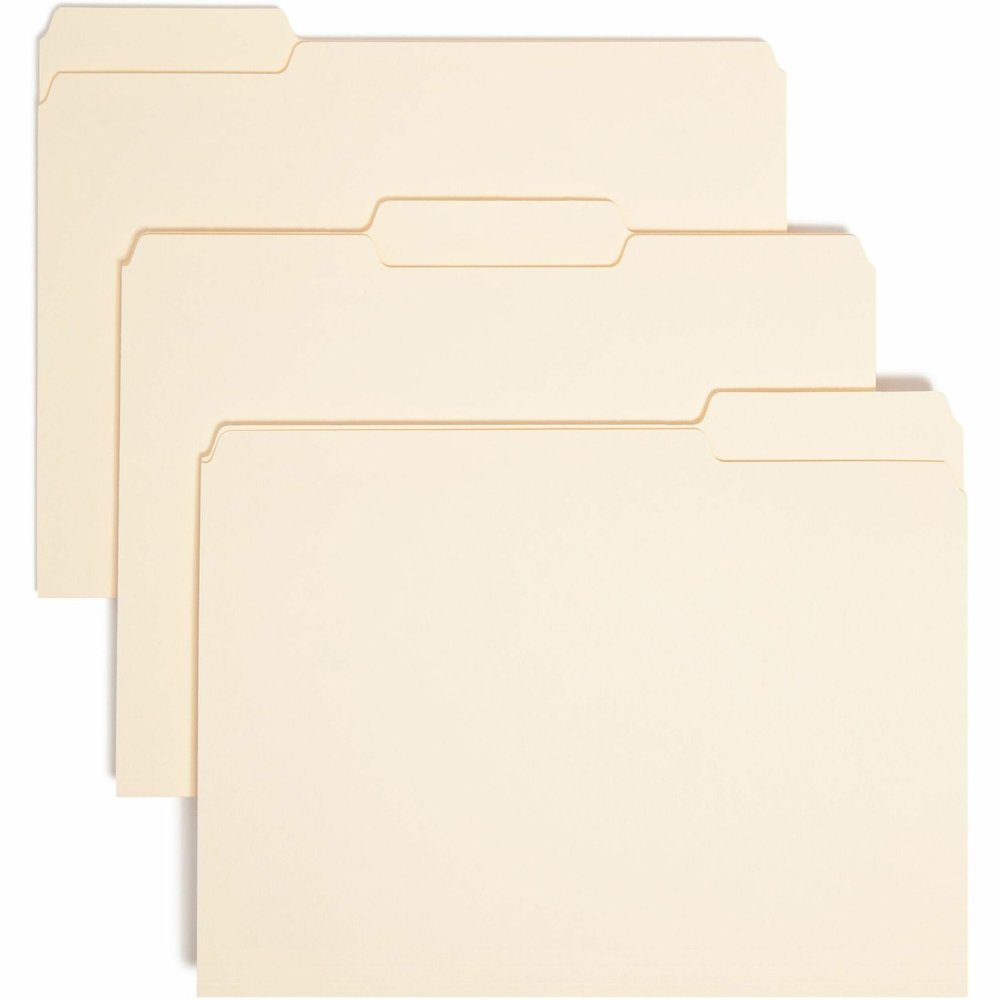Smead 1/3 Tab Cut Letter Recycled Interior File Folder - 8 1/2" x 11" - 3/4" Expansion - Top Tab Location - Assorted Tab Position - 11 pt. - 1 Plys - Manila - 10% Recycled - 100 / Box. Picture 1