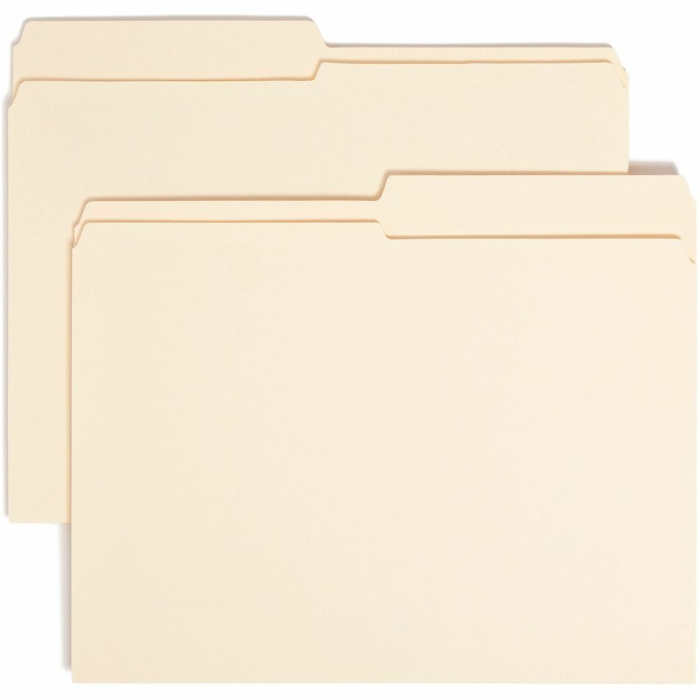 Smead 1/2 Tab Cut Letter Recycled Top Tab File Folder - 8 1/2" x 11" - 3/4" Expansion - Top Tab Location - Assorted Tab Position - 11 pt. - 2 Plys - Manila - Reinforced, Durable, Reinforced Tab, Round. Picture 1