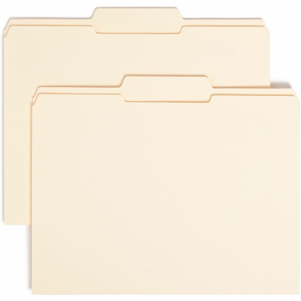 Smead 1/3 Tab Cut Letter Recycled Top Tab File Folder - 8 1/2" x 11" - 3/4" Expansion - Top Tab Location - Center Tab Position - 11 pt. - 2 Plys - Manila - Reinforced, Durable, Reinforced Tab, Rounded. Picture 1