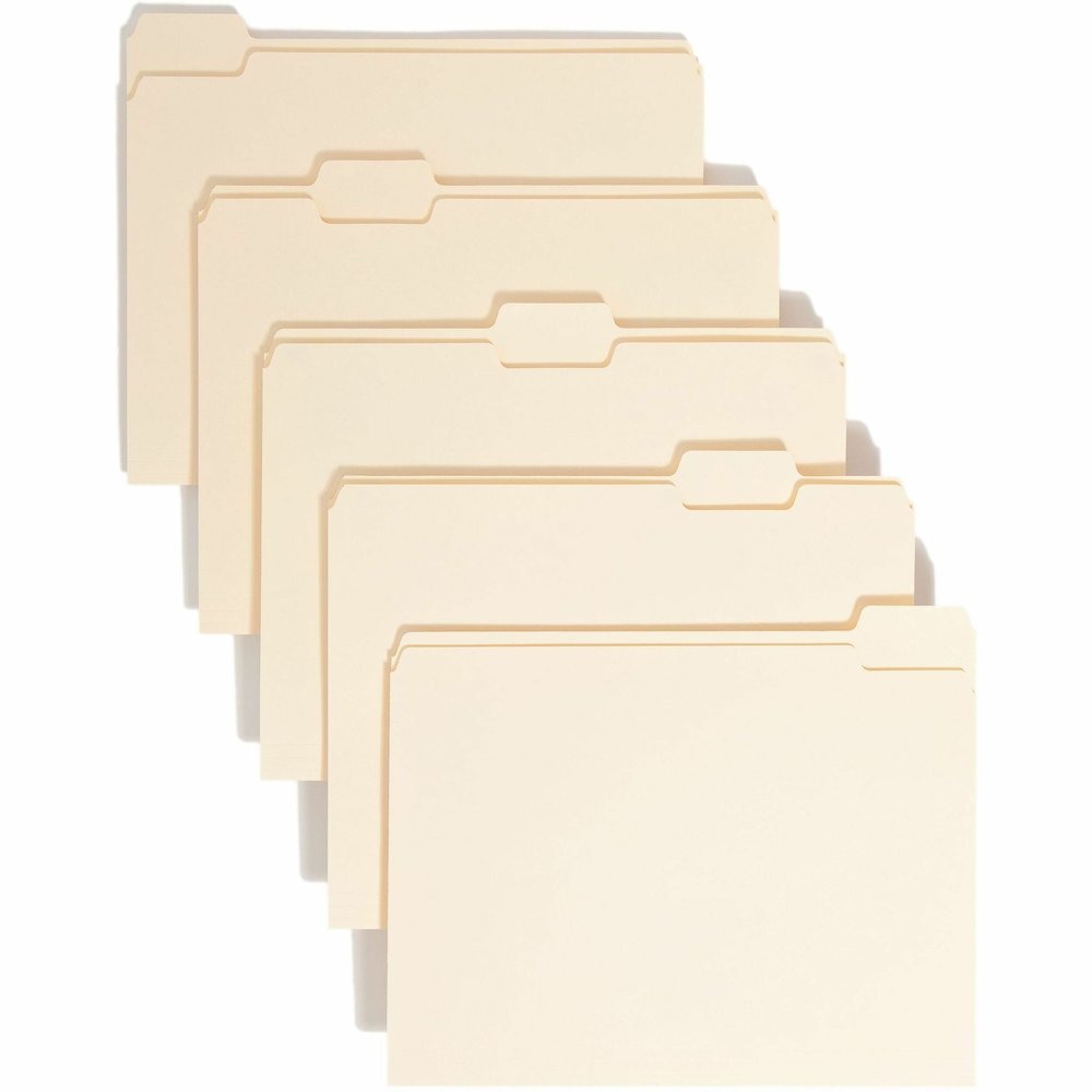 Smead 1/5 Tab Cut Letter Recycled Top Tab File Folder - 8 1/2" x 11" - 3/4" Expansion - Top Tab Location - Assorted Tab Position - 11 pt. - 1 Plys - Manila - 10% Recycled - 100 / Box. Picture 1