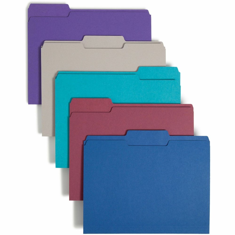 Smead 1/3 Tab Cut Letter Recycled Top Tab File Folder - 8 1/2" x 11" - 3/4" Expansion - Top Tab Location - Assorted Tab Position - 11 pt. - 1 Plys - Assorted - Rounded Corner - 10% Recycled - 100 / Bo. Picture 1
