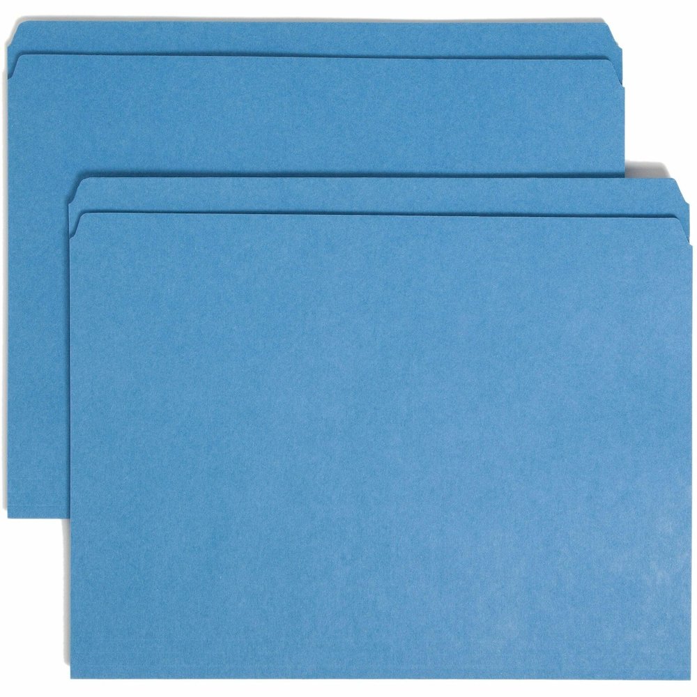 Smead Straight Tab Cut Letter Recycled Top Tab File Folder - 8 1/2" x 11" - 3/4" Expansion - 11 pt. - 2 Plys - Blue - Reinforced - 10% Recycled - 100 / Box. Picture 1