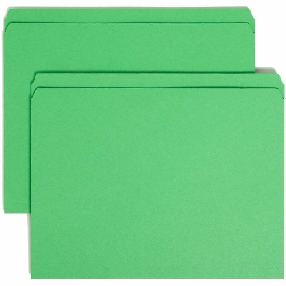 Smead Straight Tab Cut Letter Recycled Top Tab File Folder - 8 1/2" x 11" - 3/4" Expansion - 11 pt. - 2 Plys - Green - 10% Recycled - 100 / Box. Picture 1
