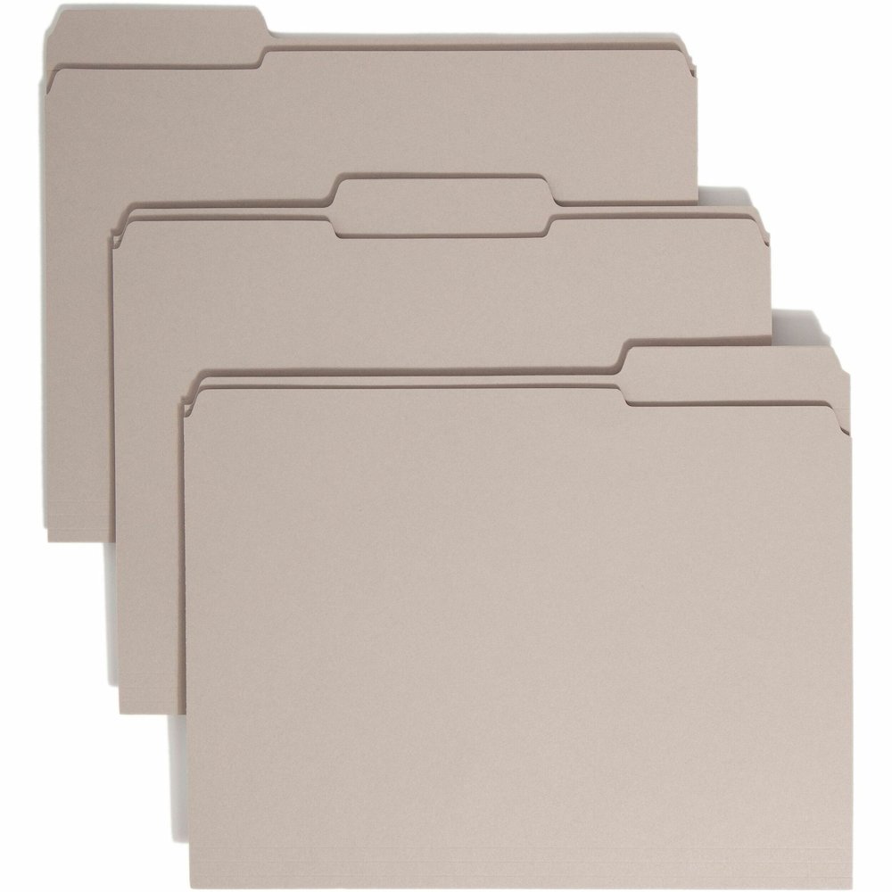 Smead Colored 1/3 Tab Cut Letter Recycled Top Tab File Folder - 8 1/2" x 11" - 3/4" Expansion - Top Tab Location - Assorted Tab Position - 11 pt. - 2 Plys - Gray - 10% Recycled - 100 / Box. Picture 1