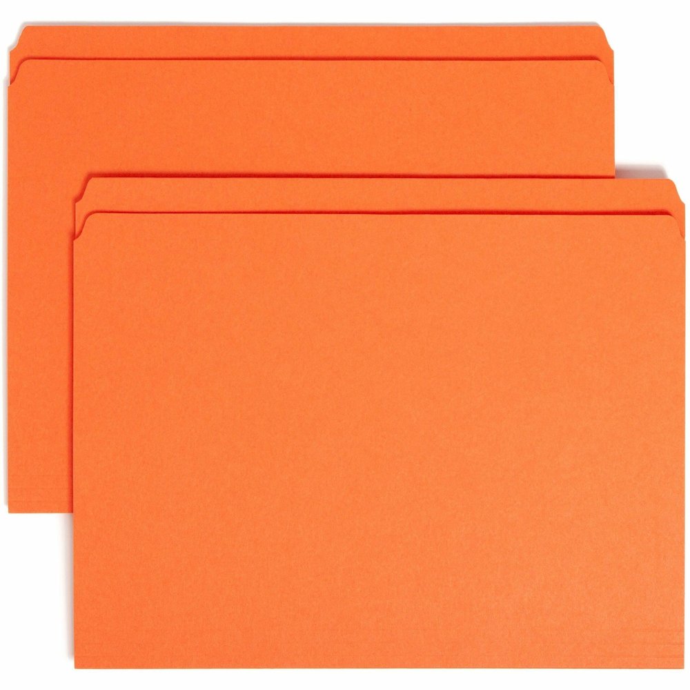 Smead Colored Straight Tab Cut Letter Recycled Top Tab File Folder - 8 1/2" x 11" - 3/4" Expansion - 11 pt. - 2 Plys - Orange - Reinforced Tab - 10% Recycled - 100 / Box. Picture 1